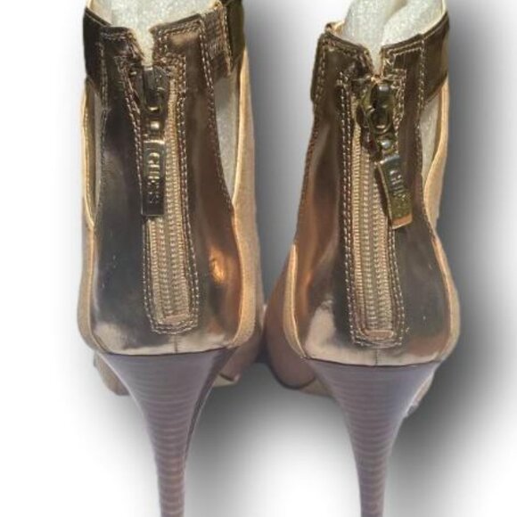 Guess Alfreda Beige & Gold Metallic Suede Bootie Size 10 Reg Price $139 Shoes - Picture 3 of 4